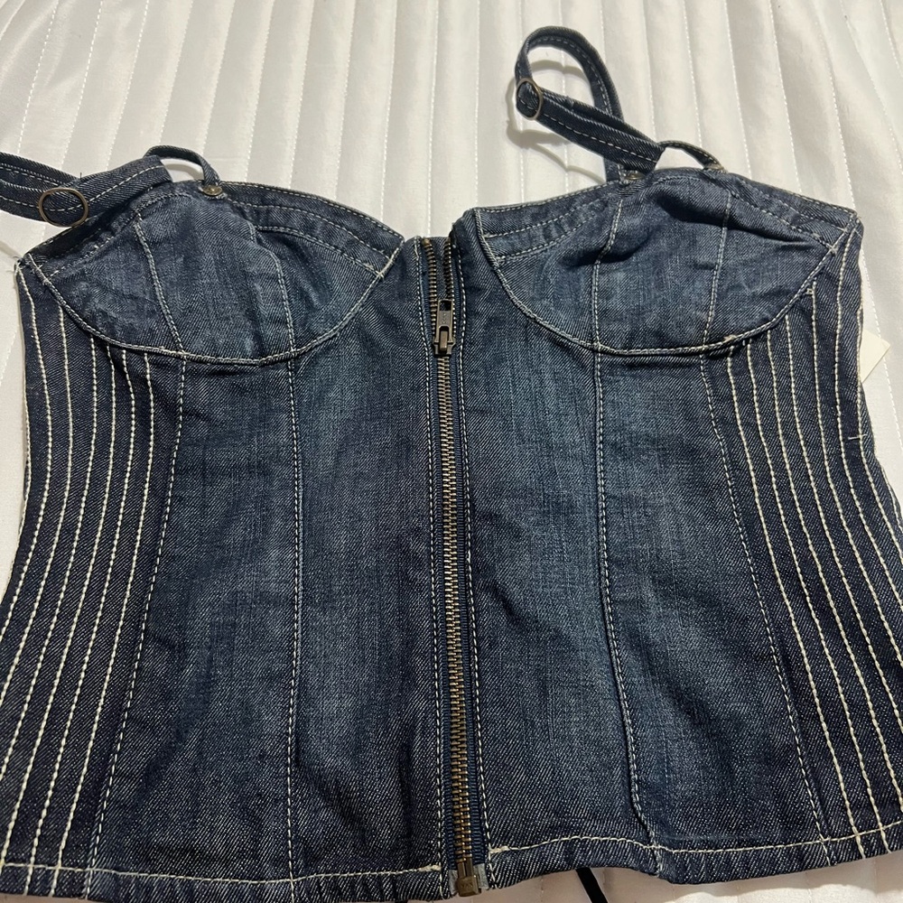Guess Blue Denim Bustier with Zipper